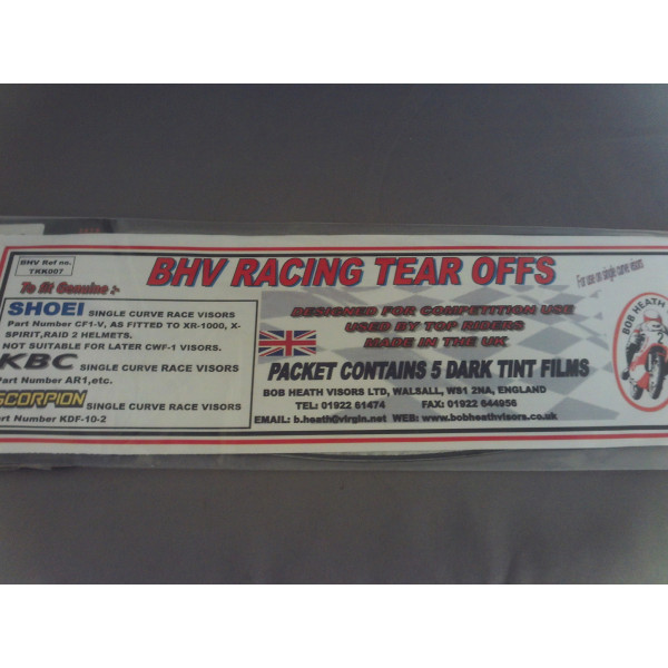 BOB HEATH Bob Heath Tear Offs Dark Tint Shoei, OGK, KBC Pack of 5 [TOVSKK]